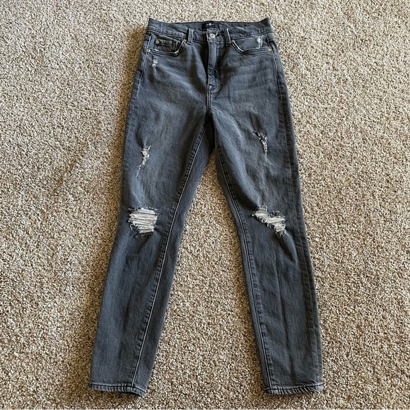 7 For All Mankind High Waist Ankle Skinny Jeans Women’s 27 Washed Gray Black - Picture 3 of 16